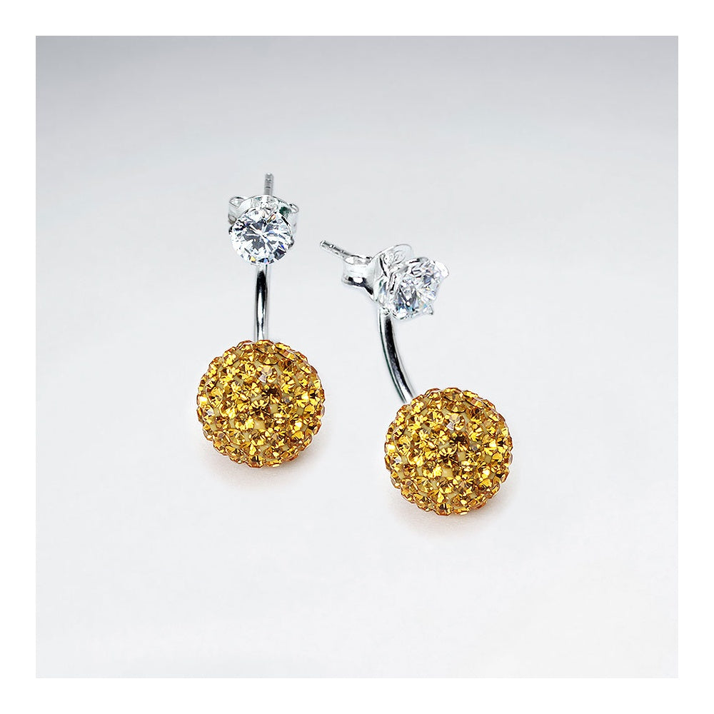 Yellow Tribal Mise En Double Sided Stud Earring With White CZ