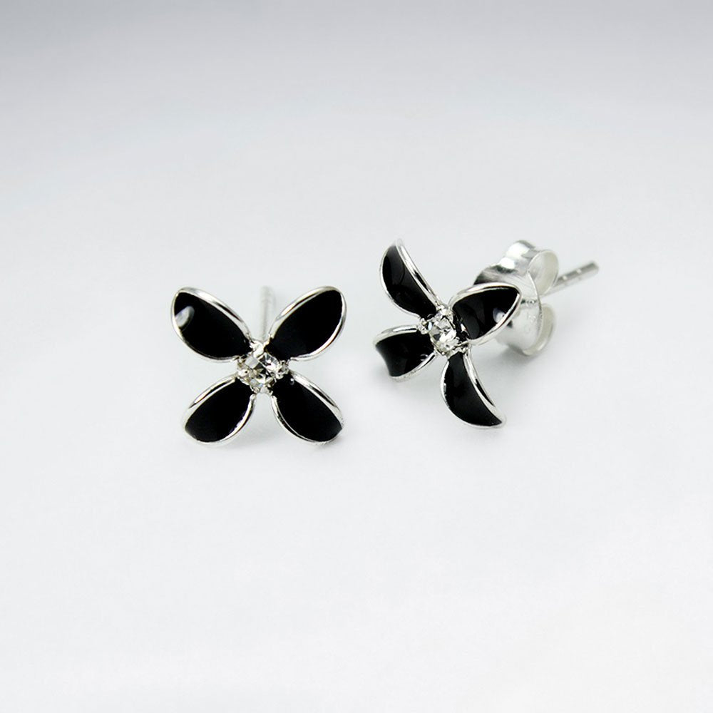 Bluets Flower Silver Earring With Enamel And CZ