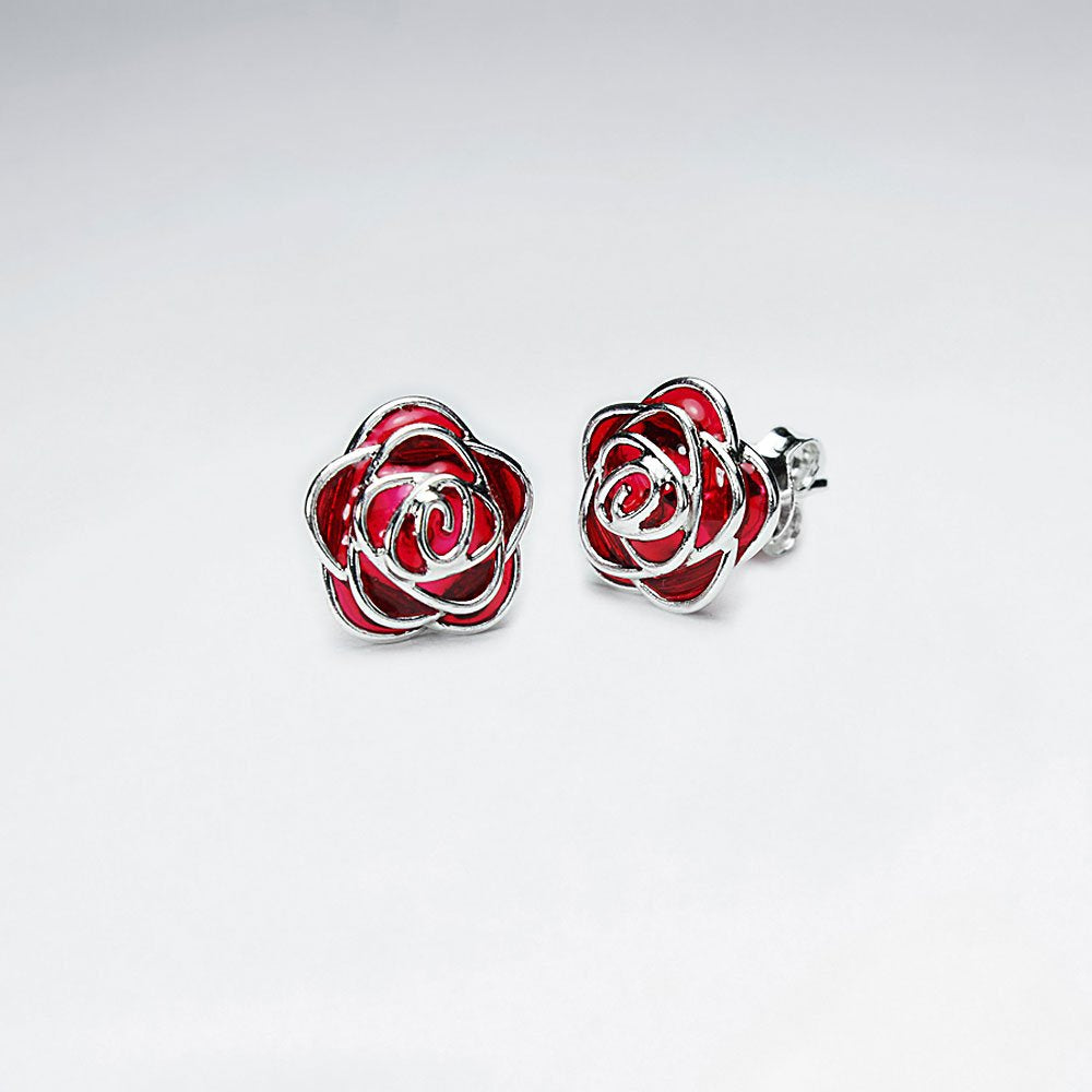 White Rose Enamel Silver Stud Earring