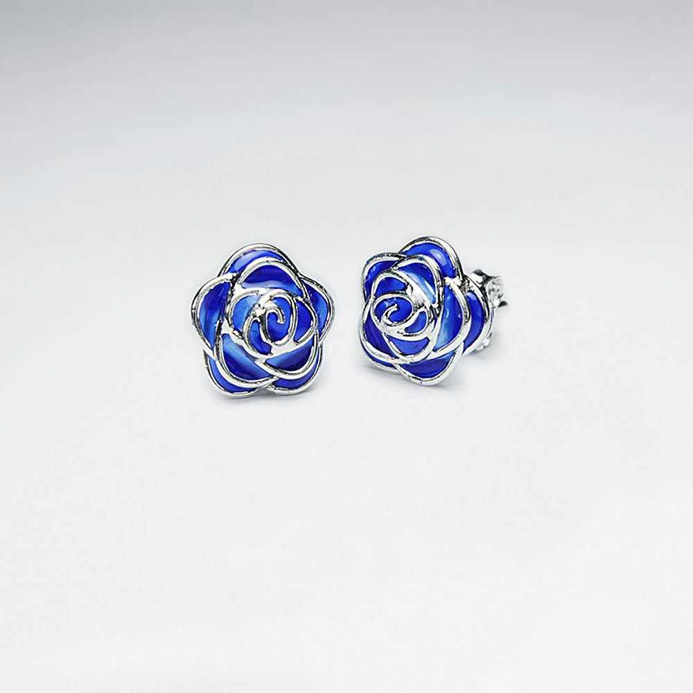White Rose Enamel Silver Stud Earring