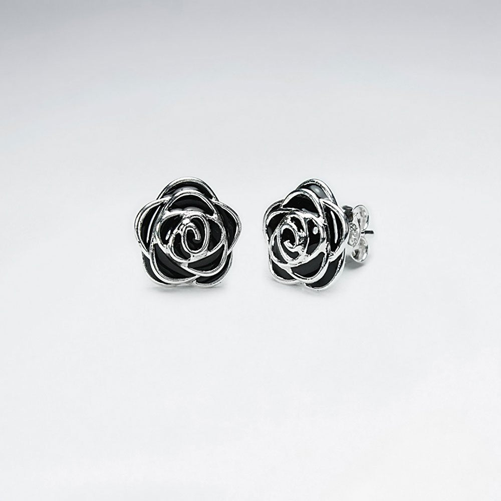 White Rose Enamel Silver Stud Earring