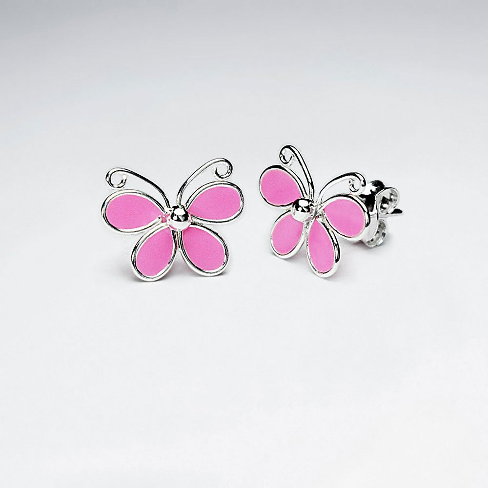 Butterfly Silver Earring With White Enamel