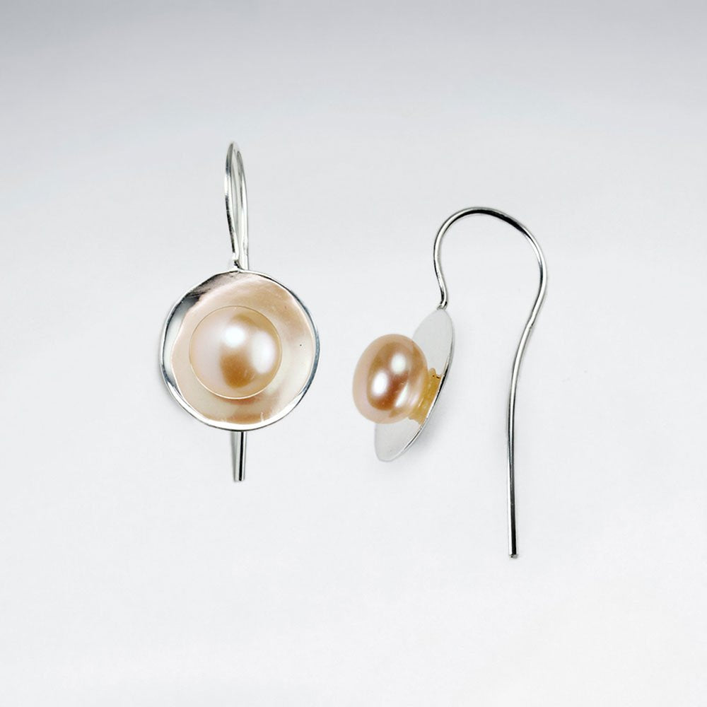 Pink Pearl in Sterling Silver Flower Drop Earrings