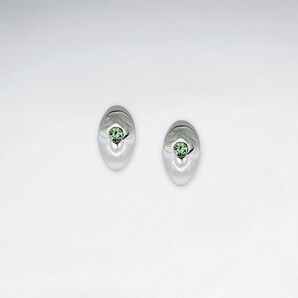 Delicate Silver Stud Earrings With Green Cubic Zirconia Accent