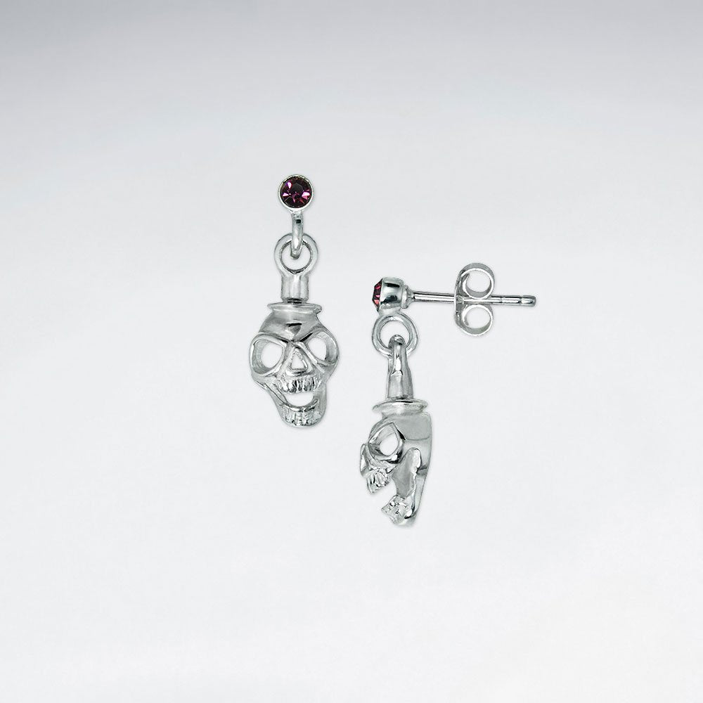 Skull Stud Earring With Purple CZ
