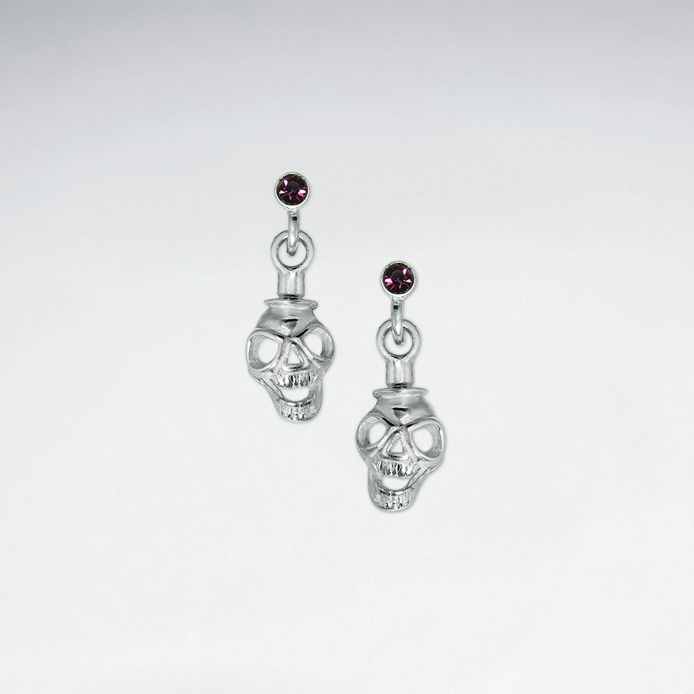 Skull Stud Earring With Purple CZ