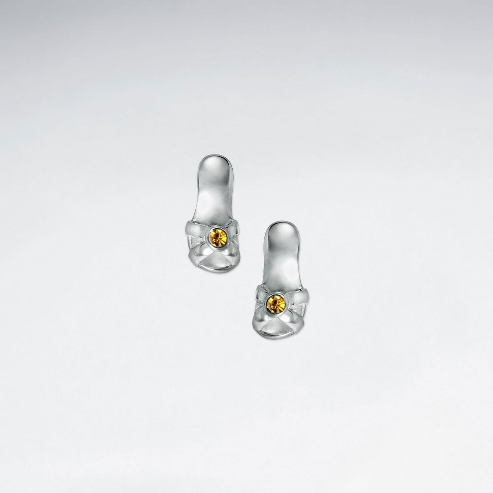 High-Heeled Stud Silver Earring Shoe With Red CZ