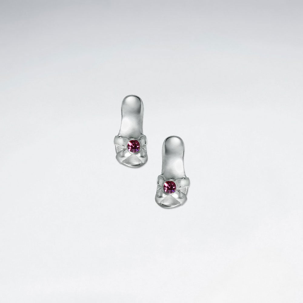 High-Heeled Stud Silver Earring Shoe With Red CZ