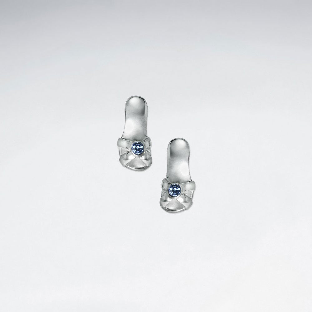 High-Heeled Stud Silver Earring Shoe With Red CZ