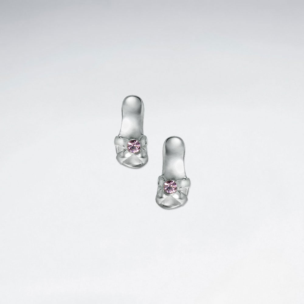 High-Heeled Stud Silver Earring Shoe With Red CZ