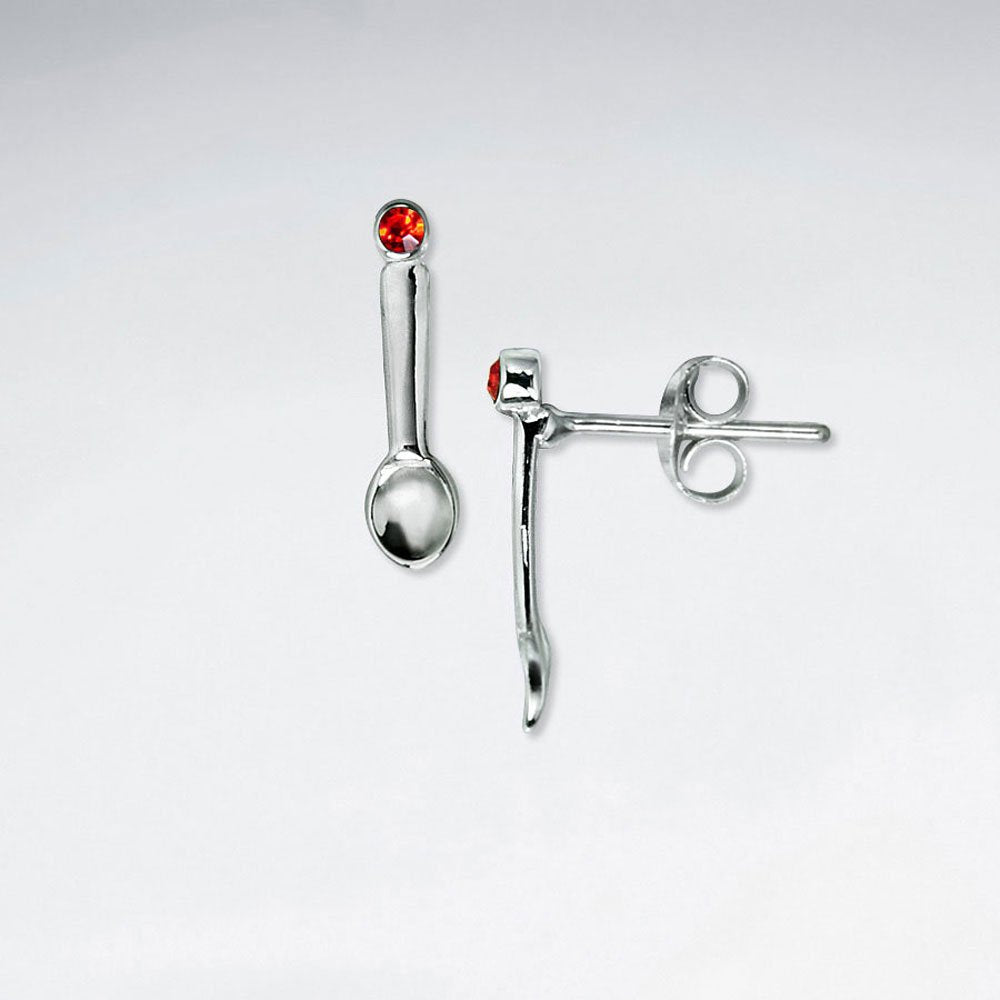 Spoon And Fork Stud Silver Earring With Orange CZ
