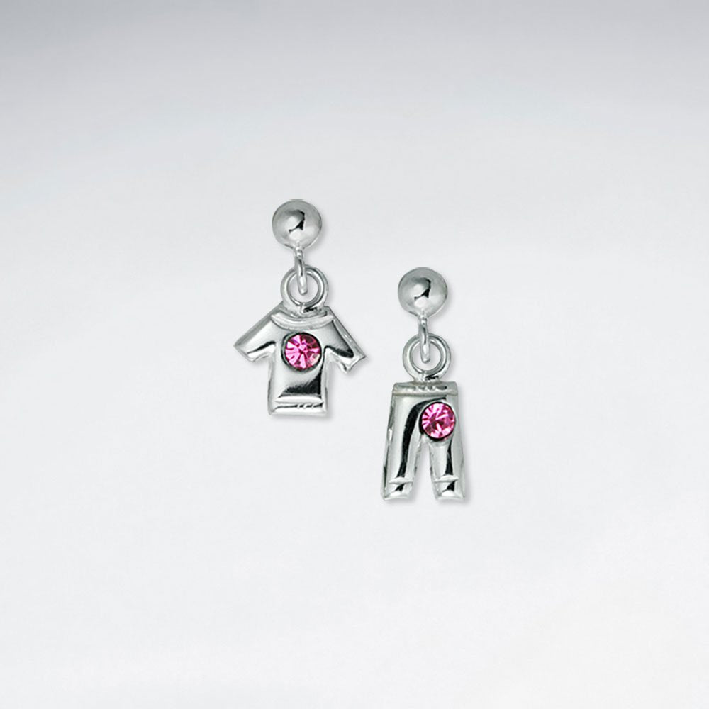 Shirt And Pant Stud Silver Earring With Pink CZ