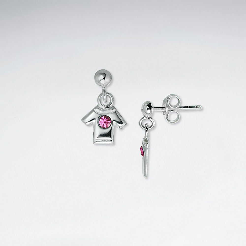 Shirt And Pant Stud Silver Earring With Pink CZ