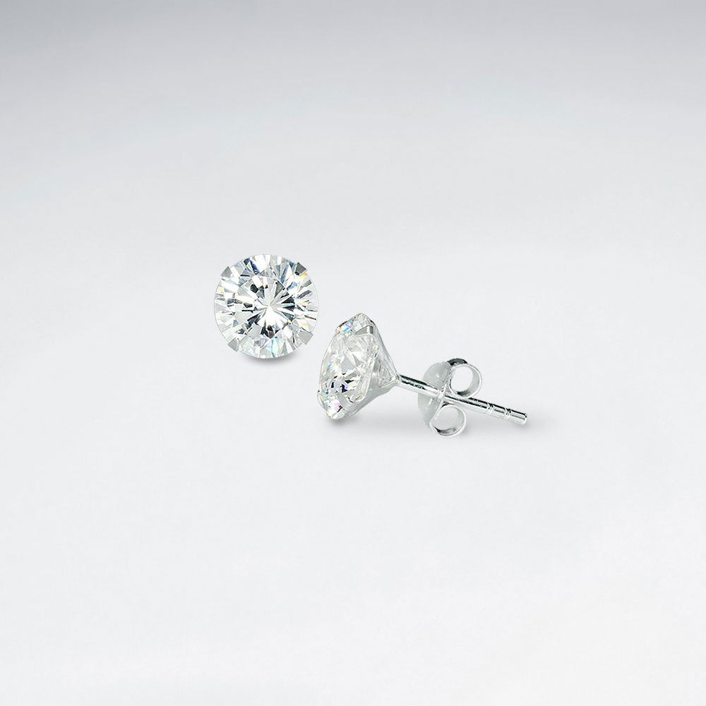 Round White CZ Stud Silver Earring