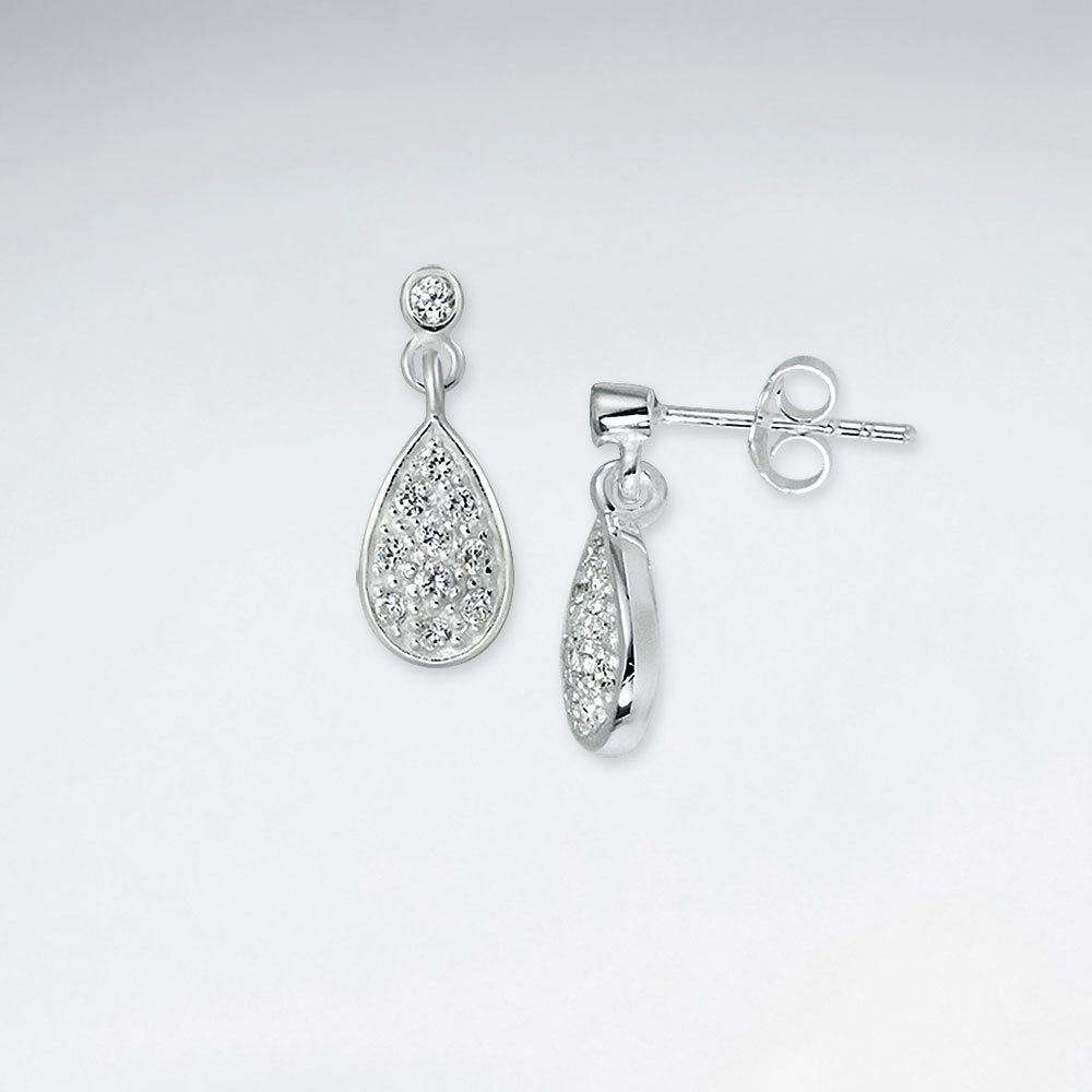 Dangling Drop Silver Earring With CZ