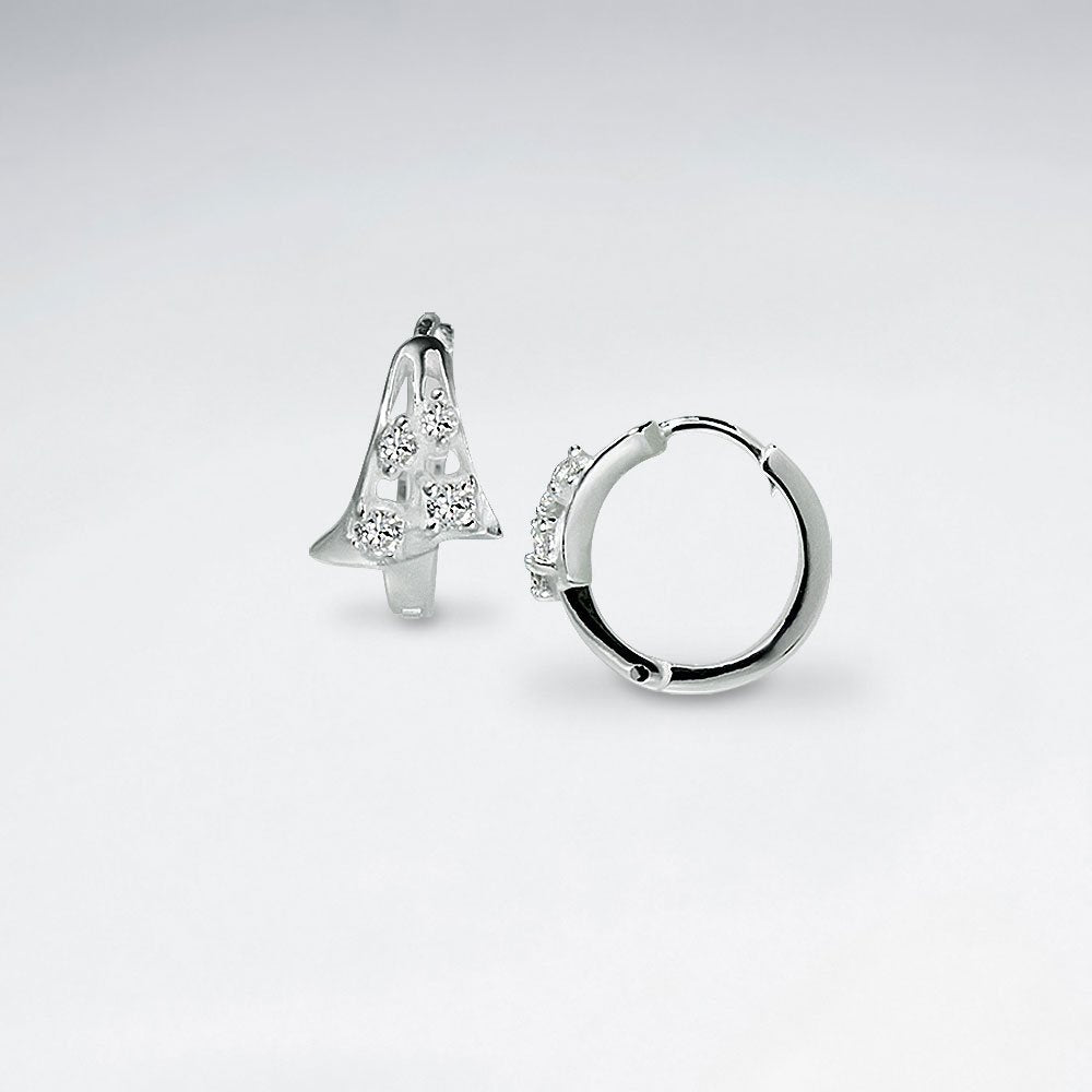 Sparkling White Silver Hinged Hoop Earrings