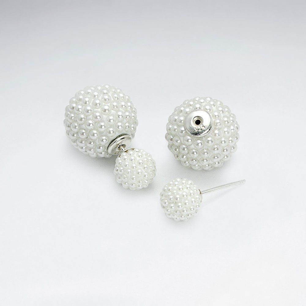 Black And White Synthetic Pearl Mise En Double Sided Stud Earring