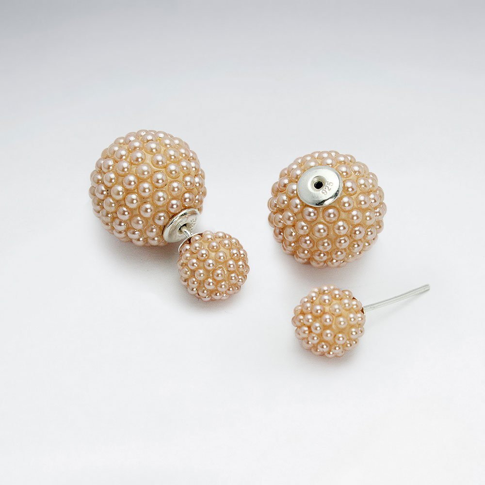 Black And White Synthetic Pearl Mise En Double Sided Stud Earring
