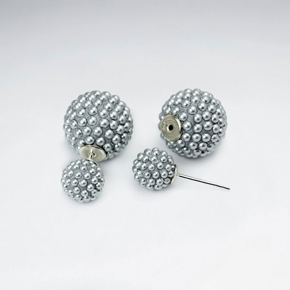 Black And White Synthetic Pearl Mise En Double Sided Stud Earring