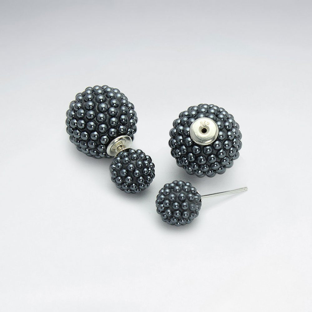 Black And White Synthetic Pearl Mise En Double Sided Stud Earring