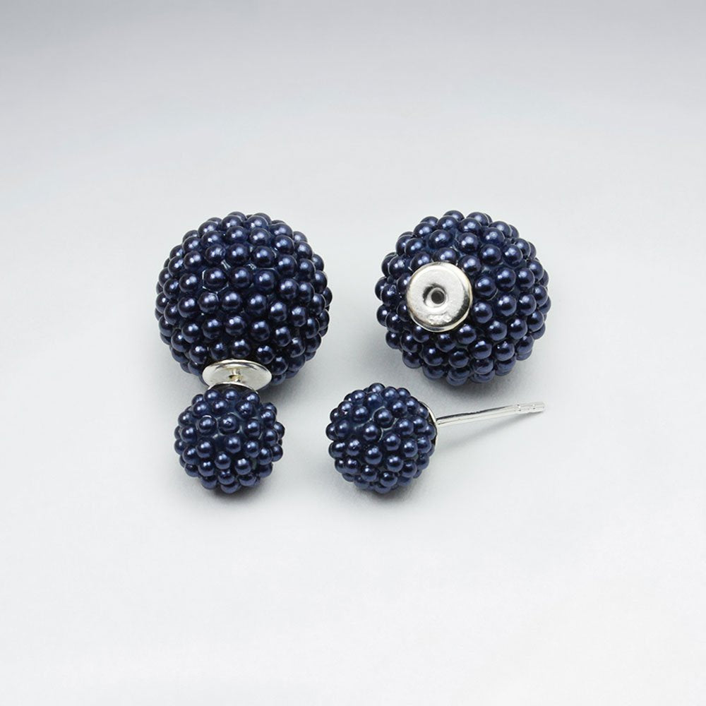 Black And White Synthetic Pearl Mise En Double Sided Stud Earring