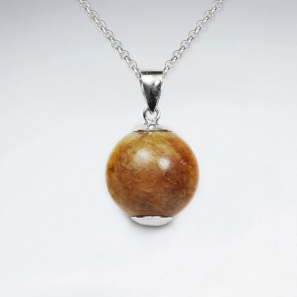 Round Aragonite Silver Pendant