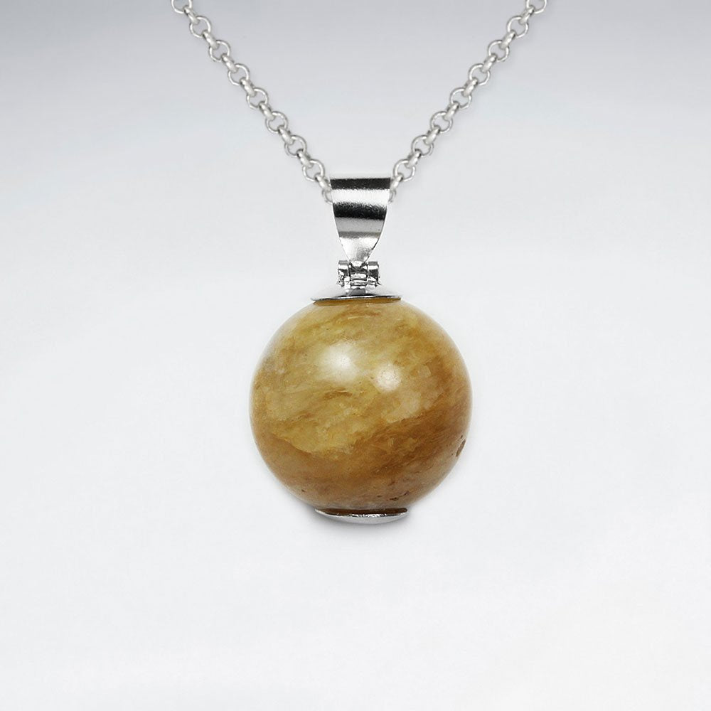 Round Aragonite Silver Pendant