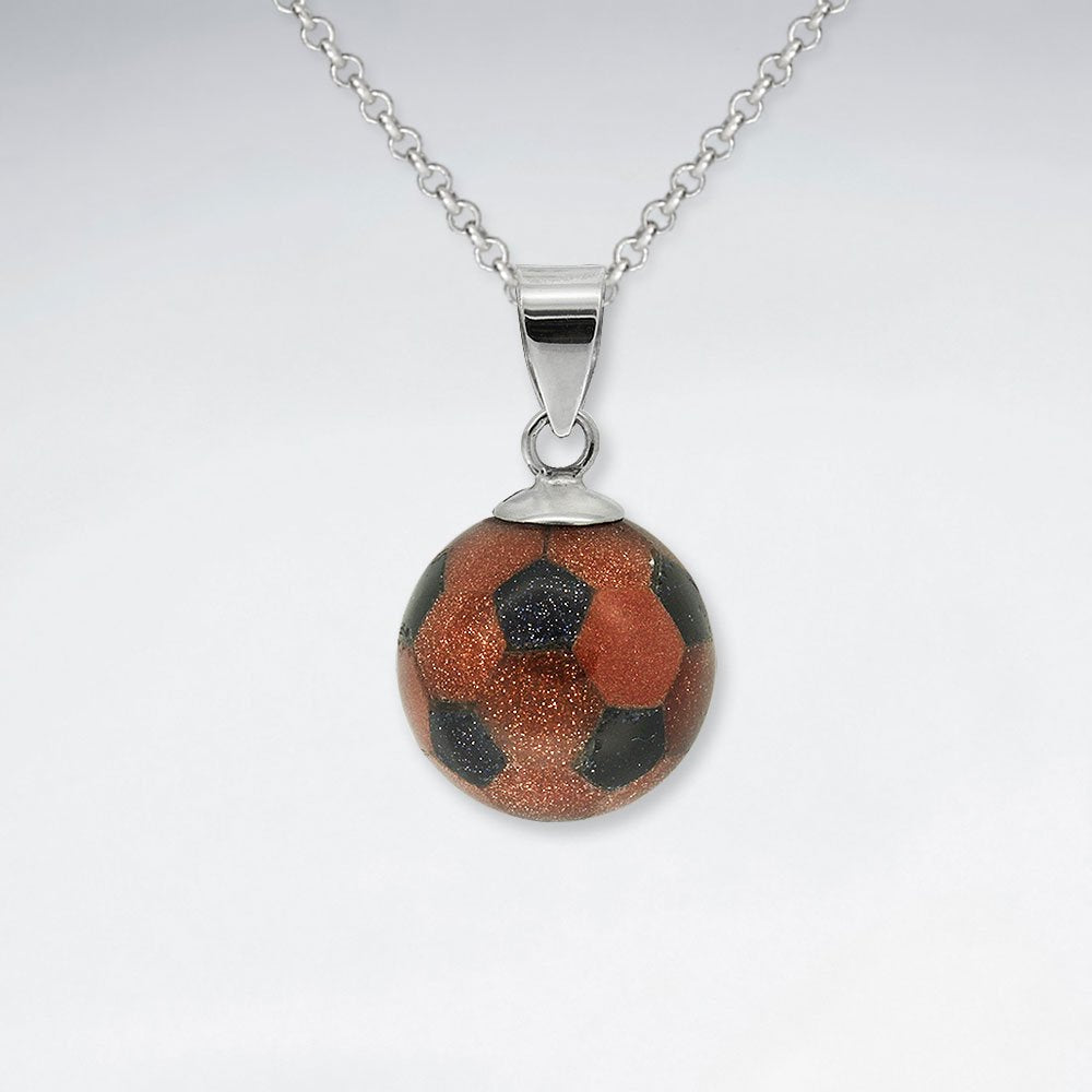 Sand Stone And Black Stone Football Silver Pendant