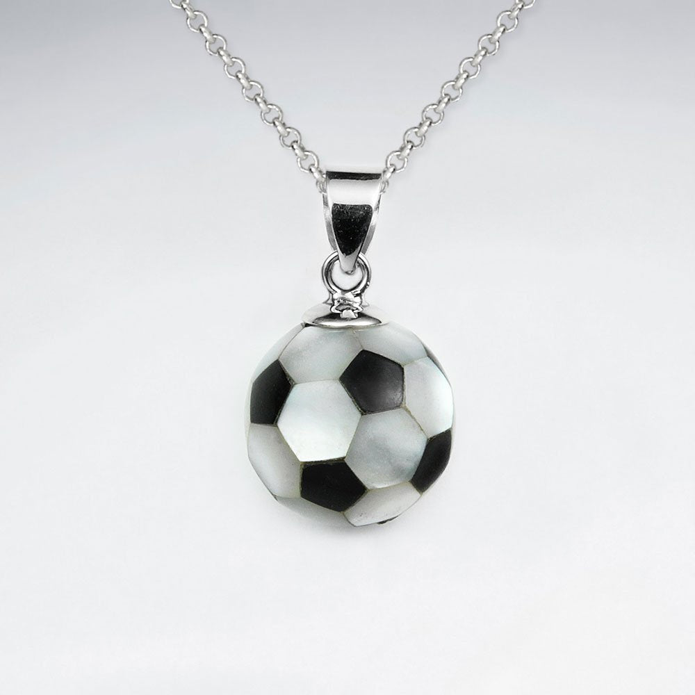 Sand Stone And Black Stone Football Silver Pendant