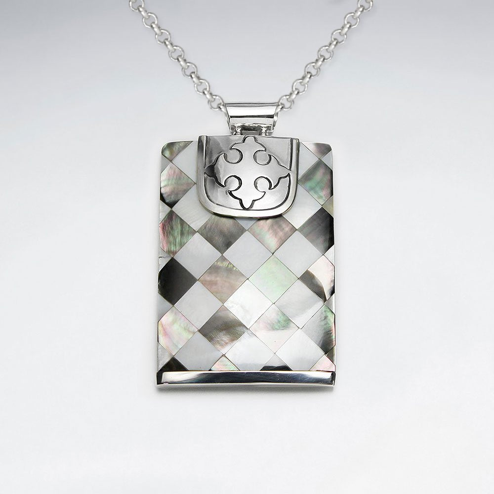 Rectangle Lattice Shell Silver Pendant