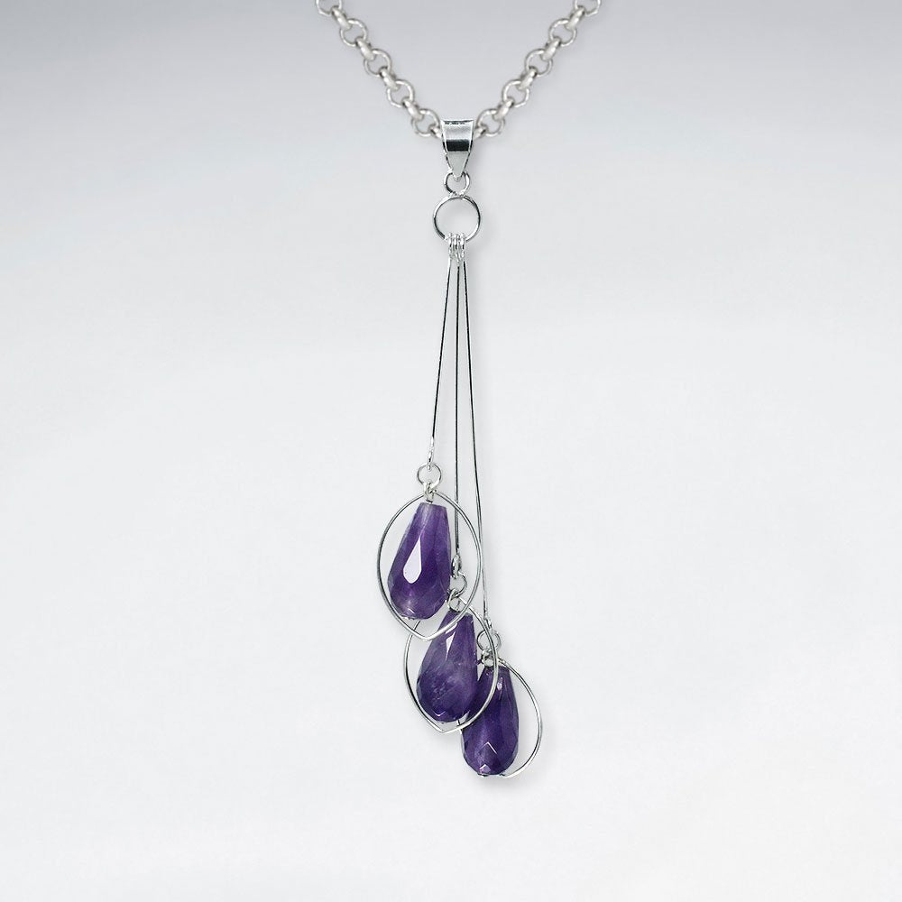 Amethyst Faceted Dangling Silver Pendant