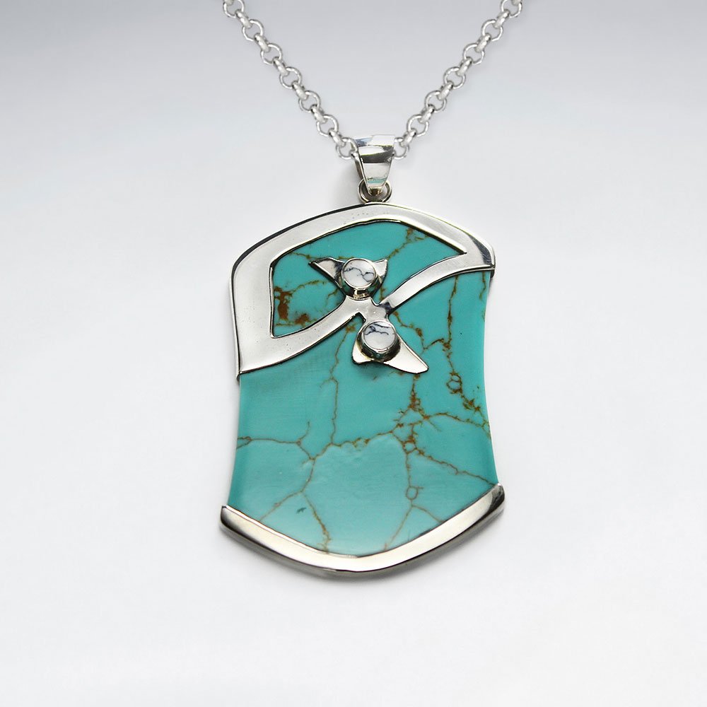 Howlite Silver Hexagon Pendant