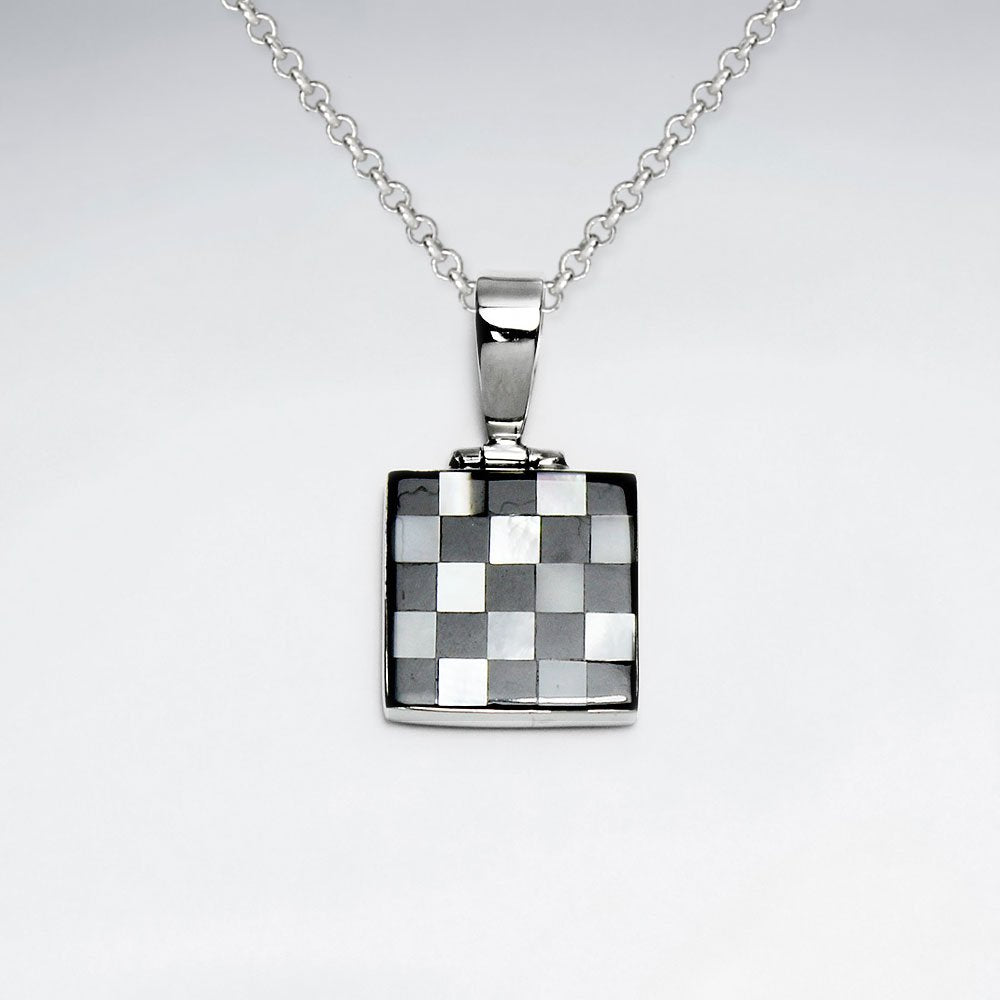 Square Latice Shell Silver Pendant
