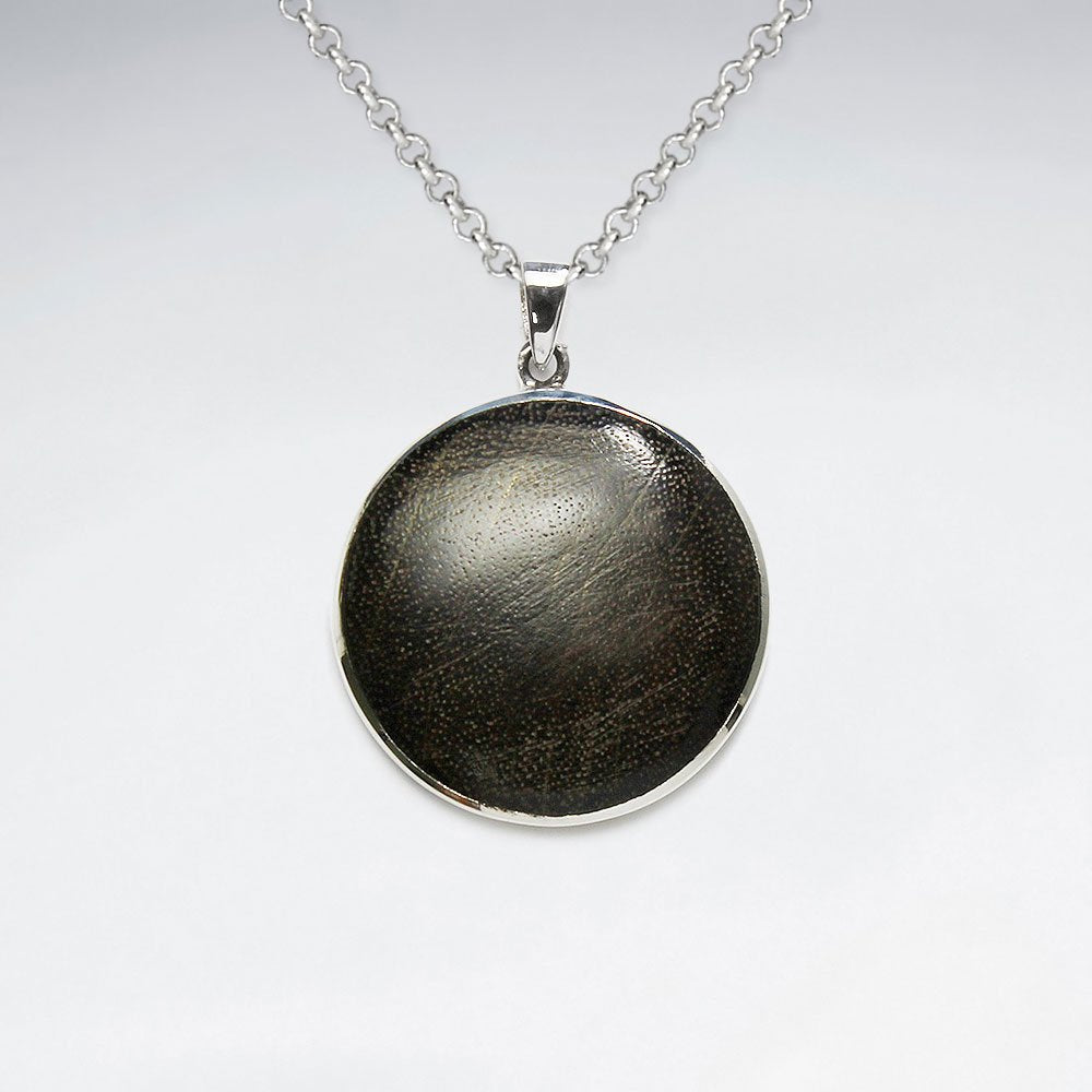 29 mm Black Wood Silver Pendant