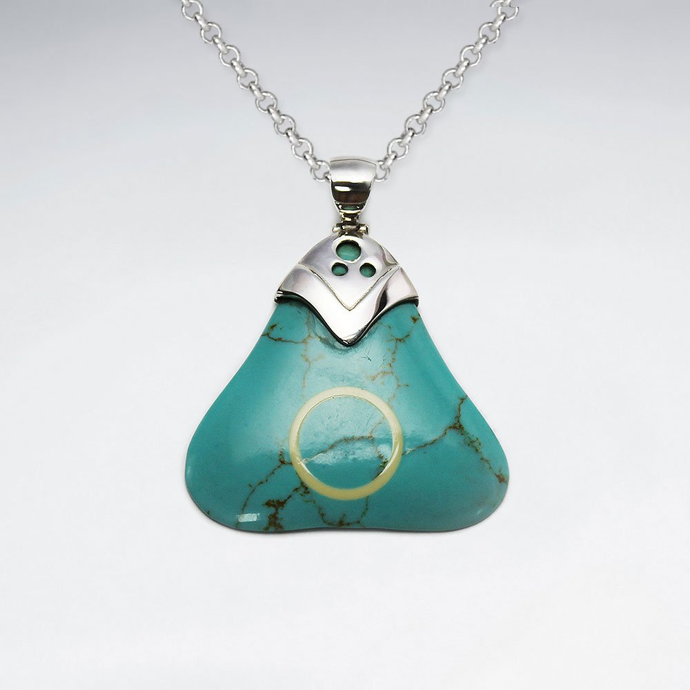 Round Triangle Howlite Silver Pendant