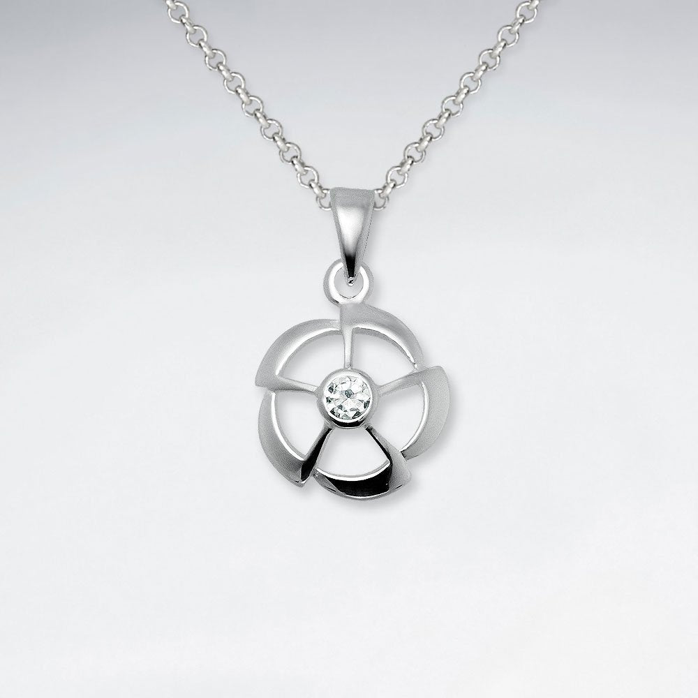 Open Modern Flower Pendant With CZ Gemstone