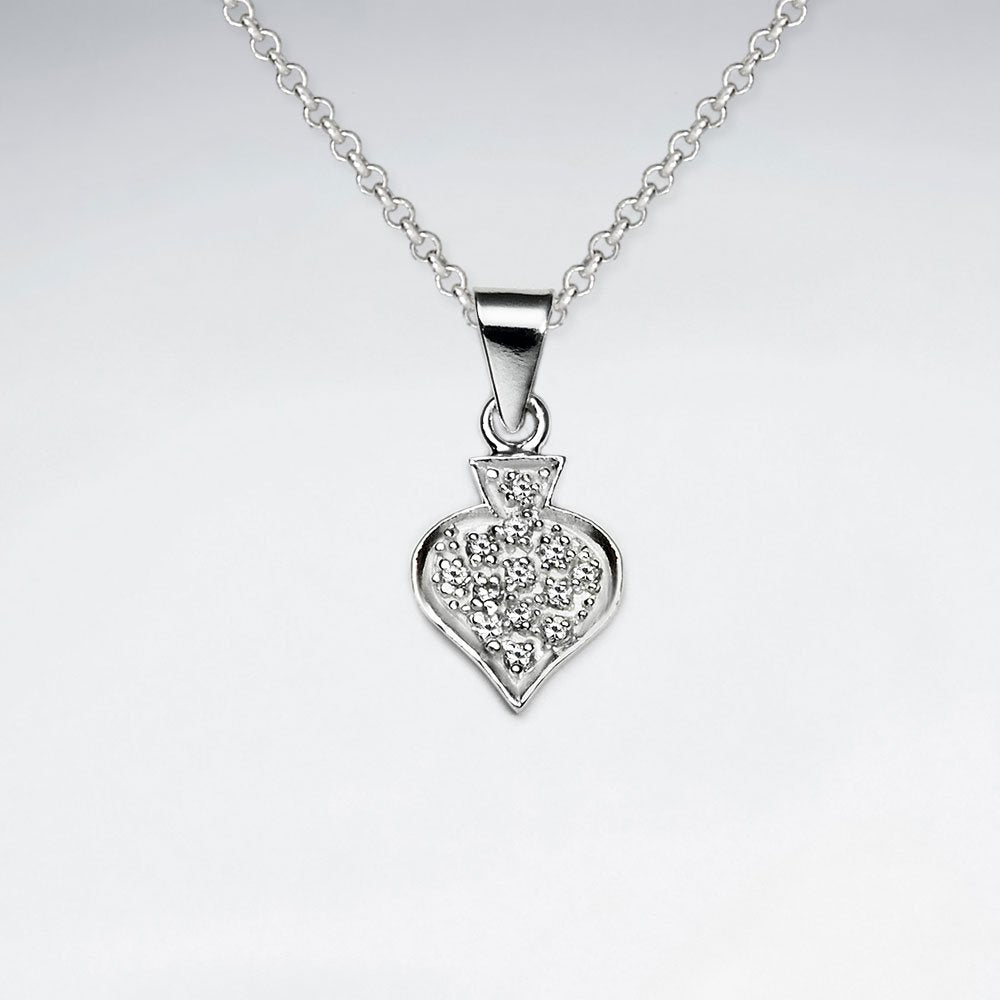 Dangling Spade Silver Pendant With CZ