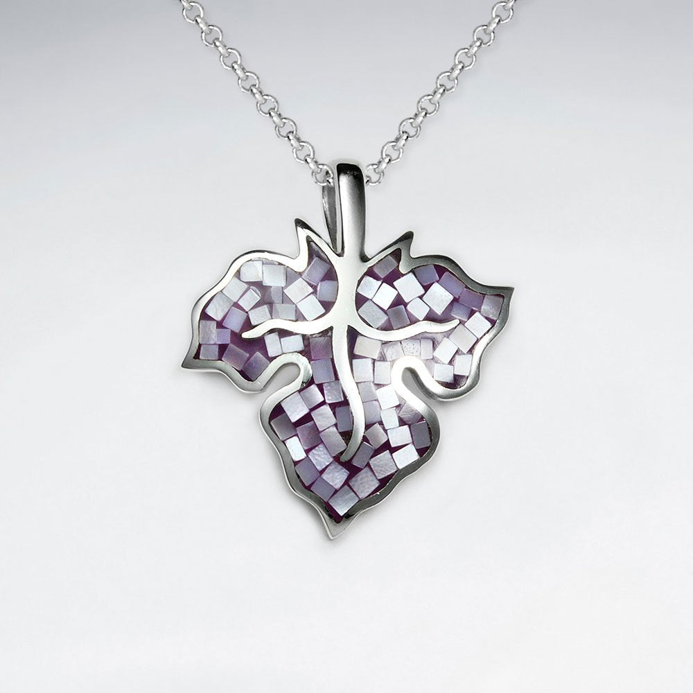 Blue Shell Autumn Leaf Silver Pendant