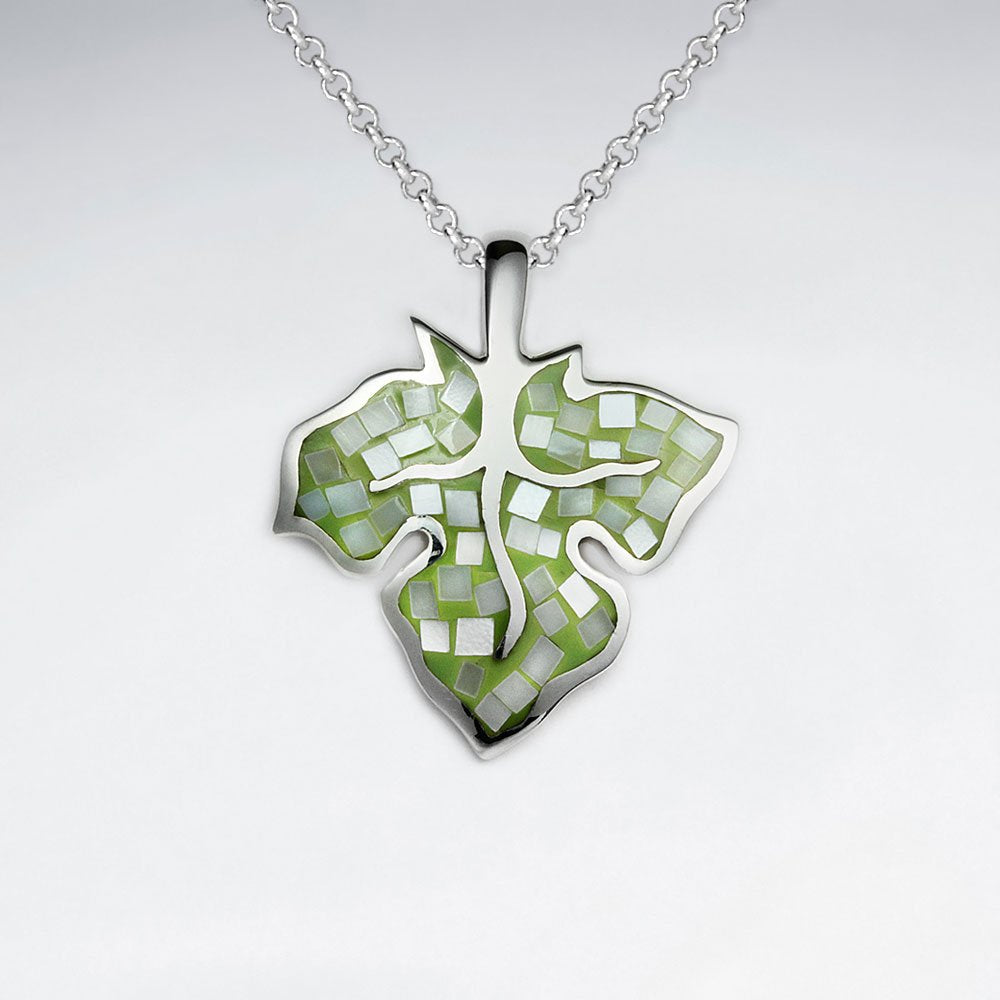 Blue Shell Autumn Leaf Silver Pendant