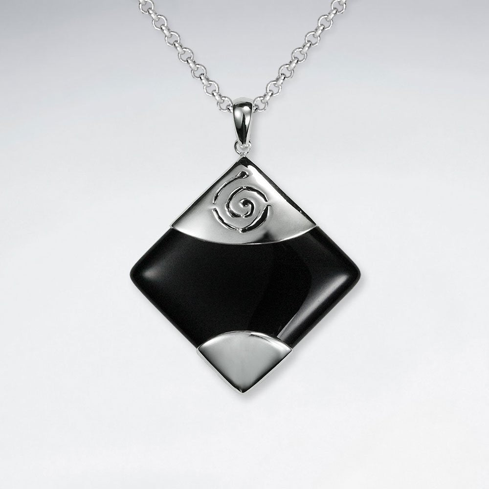 Square Black Stone Silver Pendant