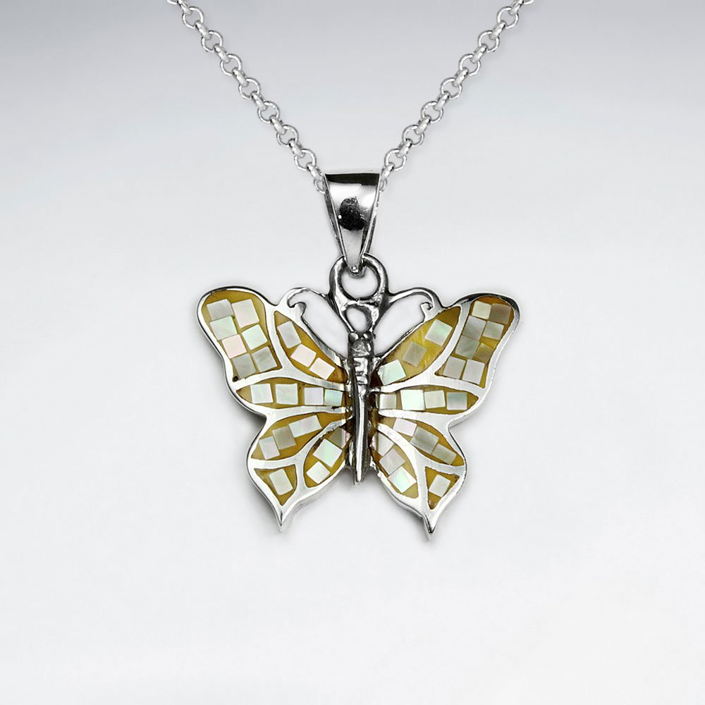 Green Shell Butterfly Silver Pendant
