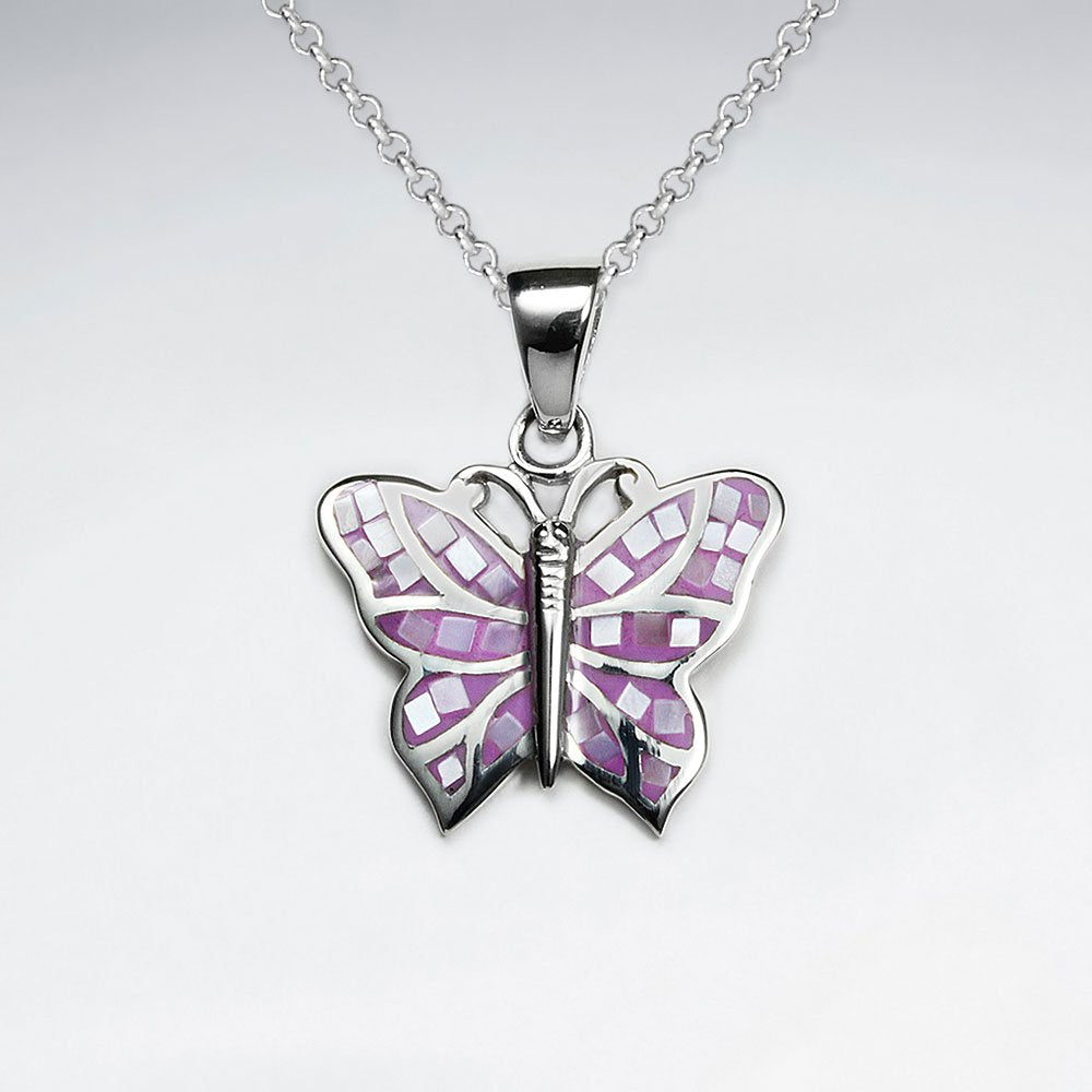 Green Shell Butterfly Silver Pendant