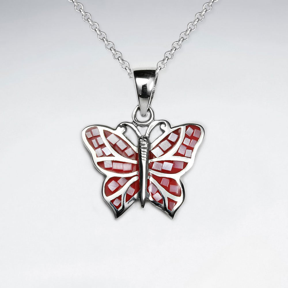 Green Shell Butterfly Silver Pendant