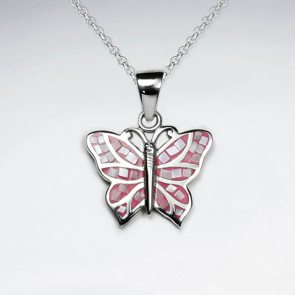 Green Shell Butterfly Silver Pendant