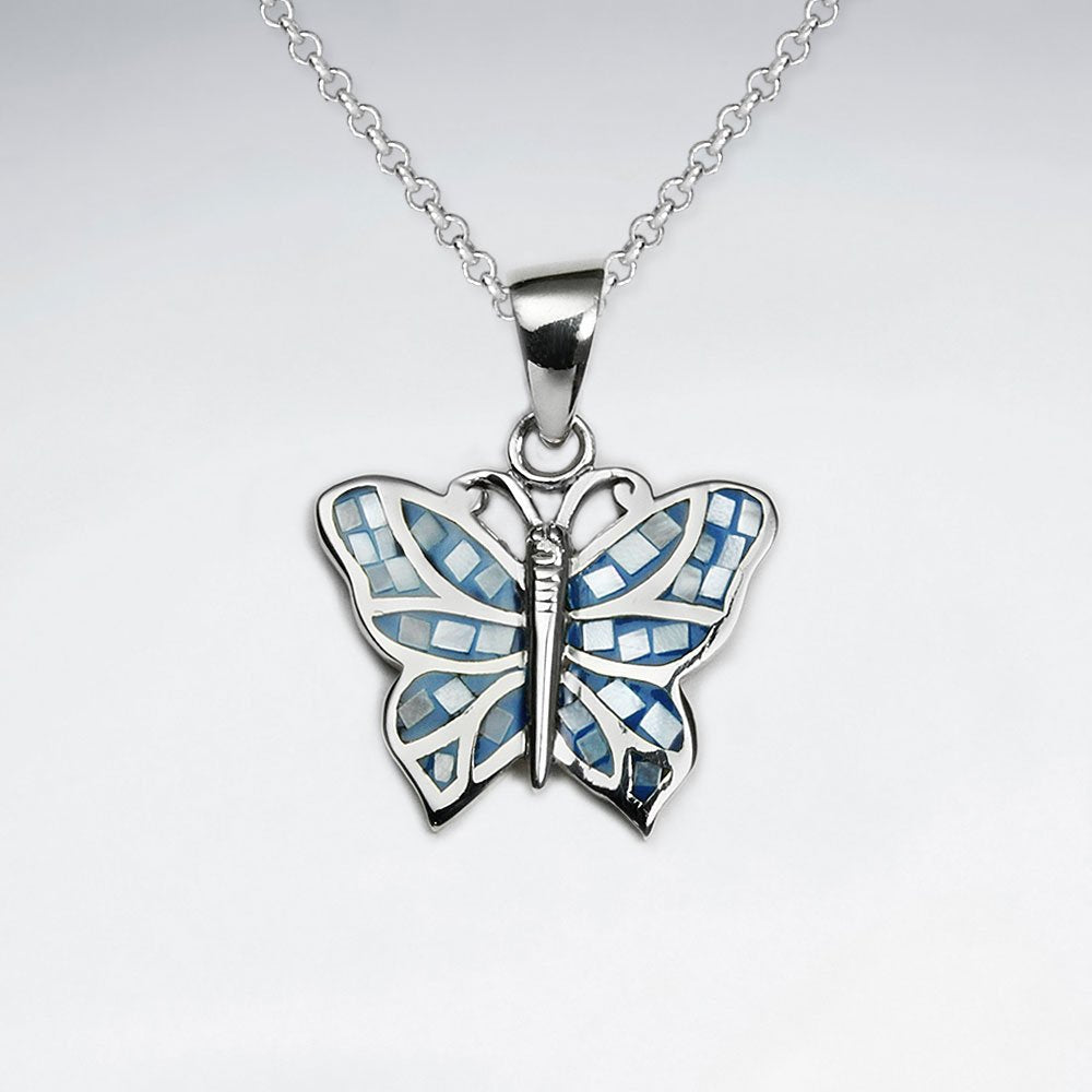 Green Shell Butterfly Silver Pendant