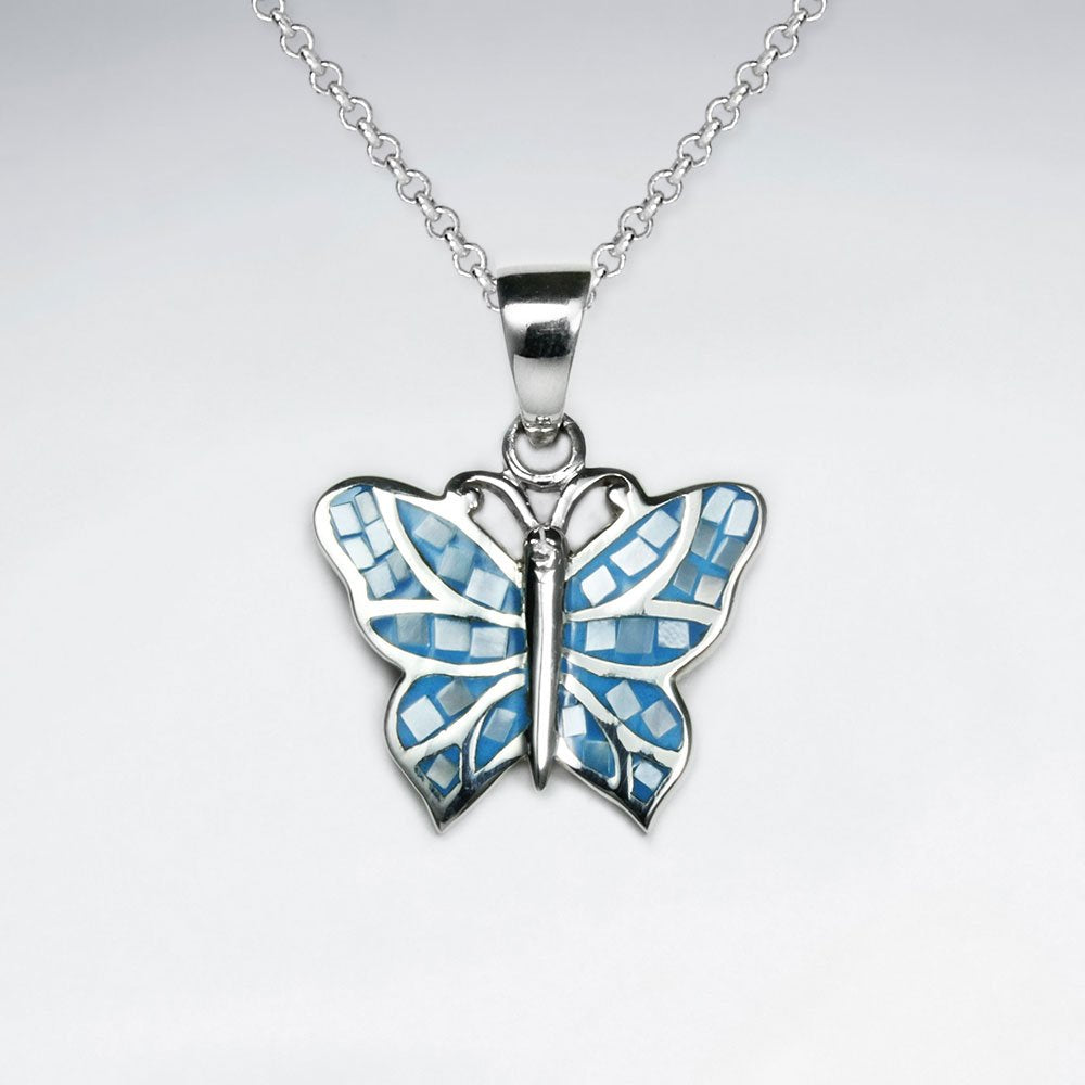 Green Shell Butterfly Silver Pendant