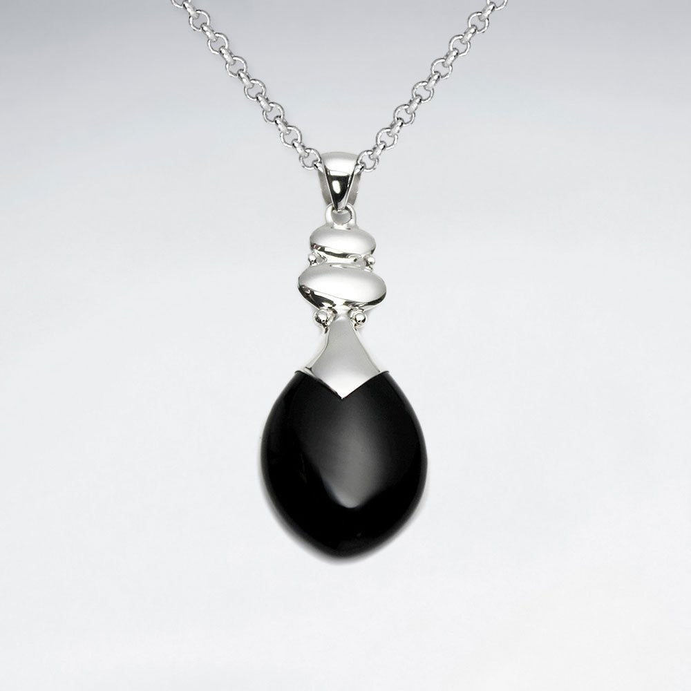 Drop Black Stone Silver Pendant
