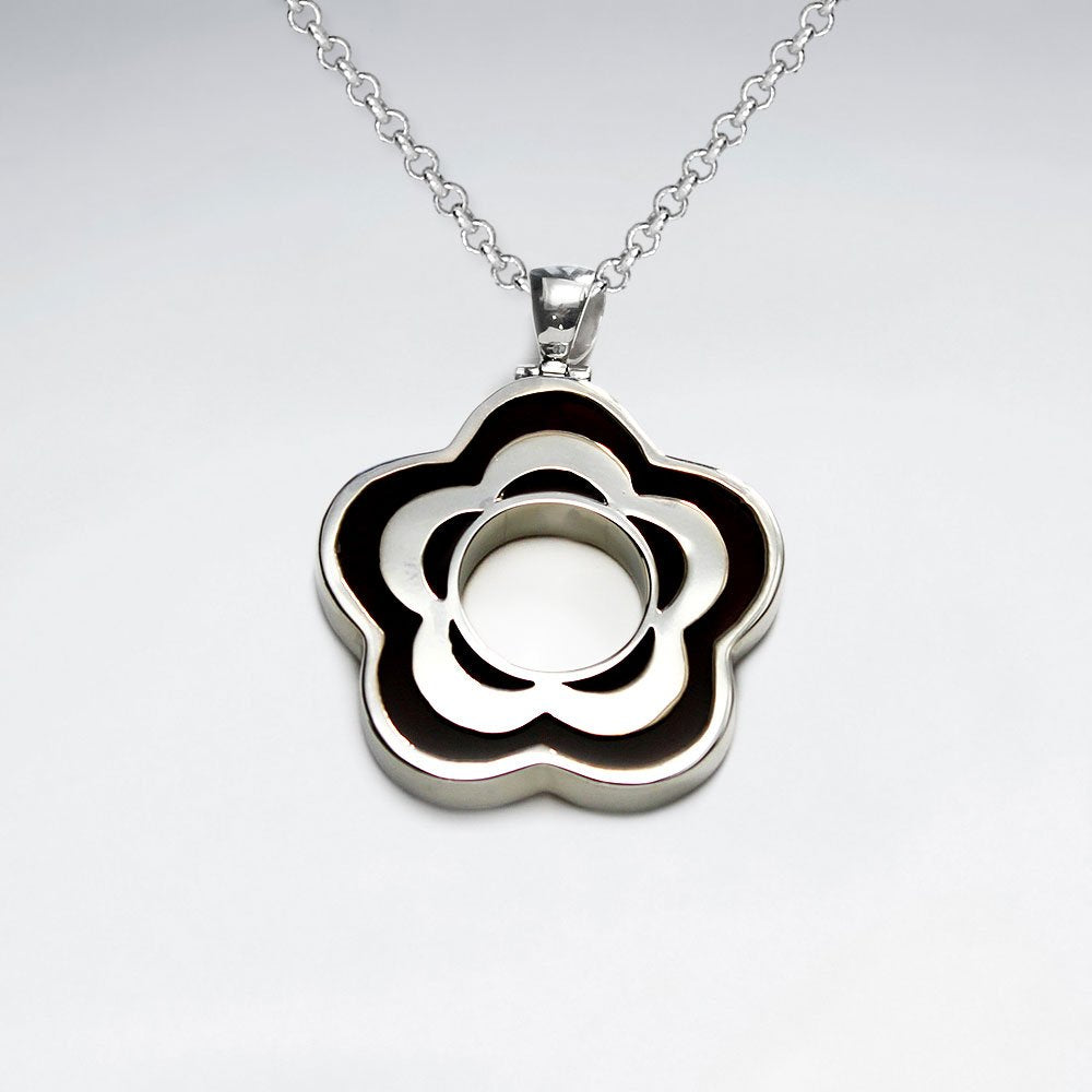 Open Sakura Brown Stone Silver Pendant