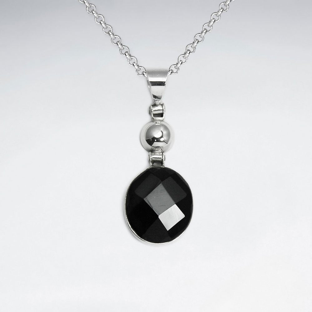 Round Faceted Black Stone Dangling Pendant