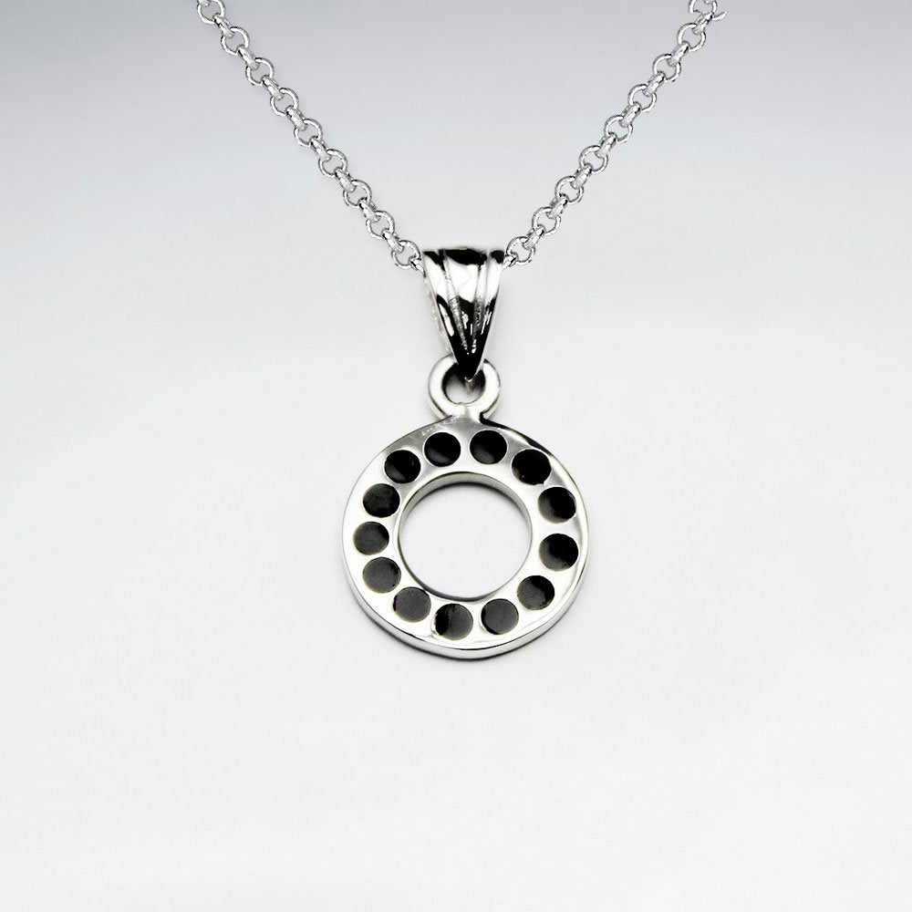 Open Circle Silver Pendant With Black Stone Dot
